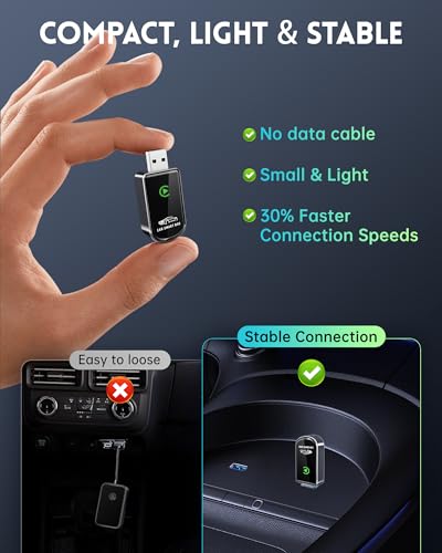 Amzfeel Wireless Carplay Adapter for Apple iPhone, Mini Bluetooth Dongle Convert Factory Wired to Wireless Car Play Plug & Play Auto Connect, Low Latency, GPS for iOS 10+ & Cars 2015+ (Brushed Gery)