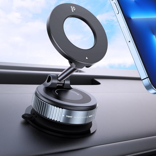 Upgraded Vacuum Magnetic Car Phone Holder, 360° Rotation Suction Phone Mount, Foldable Magnetic Phone Stand for Your Car/Gym/Mirror/Shower for Smartphone (Black)