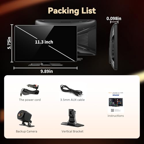 11.3" Wireless Carplay Screen for Car with N-etflix/YouTube/TikTok, Upgraded A-pple CarPlay & Android Auto Screen,Portable AI Magic Box with Backup Camera/Navigation/Voice Control,for All Vehicles