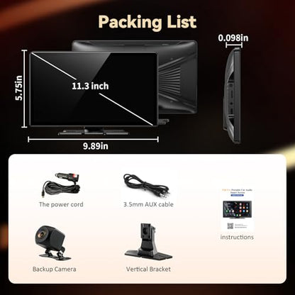 11.3" Wireless Carplay Screen for Car with N-etflix/YouTube/TikTok, Upgraded A-pple CarPlay & Android Auto Screen,Portable AI Magic Box with Backup Camera/Navigation/Voice Control,for All Vehicles