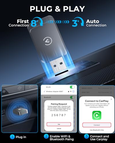 AuroraLink Wireless Carplay Adapter for Apple iPhone & Android Auto 2-in-1 Fast & Stable Carplay Wireless Adapter Convert Wired to Wireless Car Play Dongle for iOS 10+/Android 11+ (Grey) - color: Grey