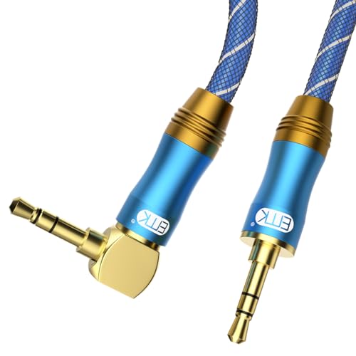 EMK 90 Degree Right Angle Aux Cable - [24K Gold-Plated,Sound Quality] Audio Stereo Male to Male Cable for Laptop, Tablets, MP3 Players,Car/Home Aux Stereo, Speaker or More (3FT/1M) - size: 3FT/1M