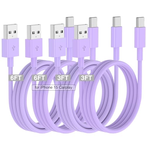 Car Carplay Cable for iPhone 17 16 15 Charger Cord,3/3/6/6FT USB A to USB C Cable for iPhone 17 Pro Max/16 Pro/15 Plus Charger,USB C Car Charger for Apple 17 Air/16 Pro Max/16e/15-Purple - color: Purple, size: 3FT+3FT+6FT+6FT