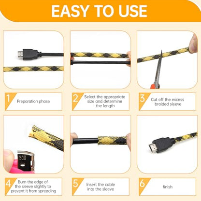 Braided Wire Loom Sleeve - Pet Proof Chew Resistant Cable Wrap, High Density Expandable Cable Sleeving for Automotive Wire Harness & PC Computer Case 16.4ft (Black Yellow, 4mm (5/32")) - color: Black Yellow, size: 4mm (5/32")