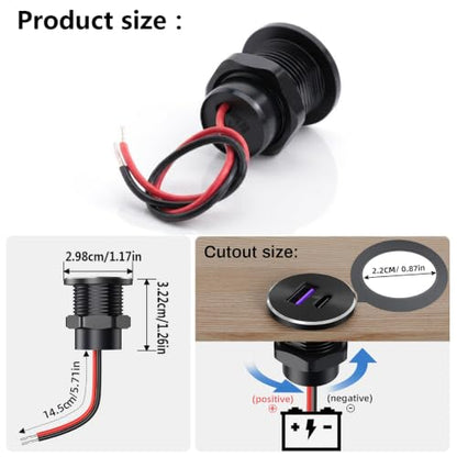 PENGLIN All-Aluminum QC 3.0 USB-A & USB-C PD3.0 Car USB Outlet DC12-24V