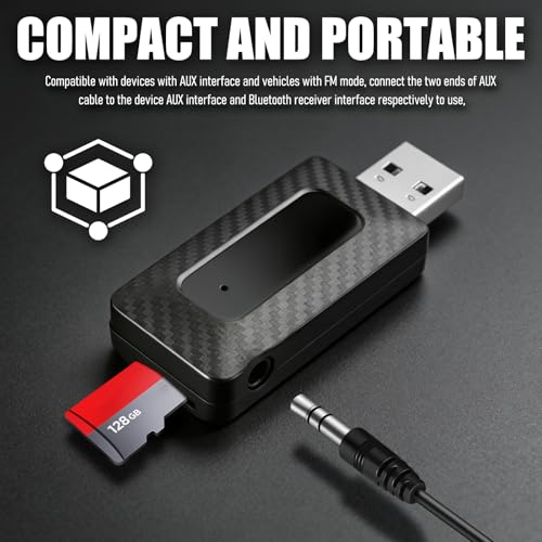 USB Bluetooth Adapter for Car Stereo,Wireless 5.3 Bluetooth FM Transmitter Receiver for FM+AUX,Universal USB to Bluetooths Adapter for Car Stereo,Home Stereoes,Computer