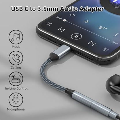 TIPSEAN USB C to 3.5mm Headphone Jack Adapter(2 Pack), USB-C to Aux Audio Dongle Cable for iPhone 17 Pro Max/17 Pro, 16/15 Pro Max, 16/15 Pro, Galaxy S23-S21 Ultra, Pixel, iPad Pro, MacBook (Gray) - color: Gray