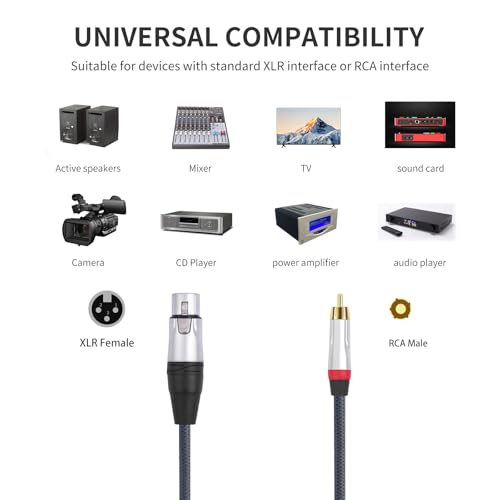 1FT RCA Male to 3Pin XLR Female Audio Cable,Balance XLR Female to RCA Unbalanced Mixer Amplifier Audio Cable,24K Gold-Plated Plug/Heavy-Duty zinc Alloy Shell/Braided Shielded Cable-2 Pack - color: RCA M To XLR F, size: 1FT