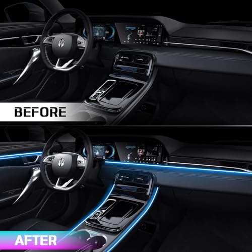 RGB Acrylic Ambient Lighting Car Lights, LED Strip Lights with APP Control, 593 LEDs Interior Car Lights, 6 in 1 Neon Car Ambient Neon Light Kits - size: RGB color 6 lights