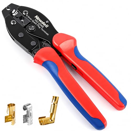 Spark Plug Wire Crimper, Newdeli Crimping Pliers for Spark Plug Stripping Tool, ND-2048 for Crimping and Stripping Spark Plug Wire, Dia 8.0-8.5mm,Ratchet spark plug wire crimping tool - style: ND-2048 for spark plug terminals