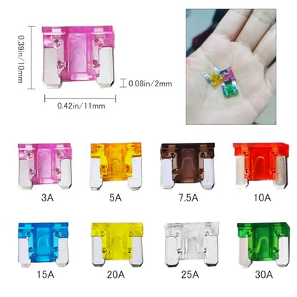 3PCS Low Profile Mini Blade Fuse Tap, Haojiaho 12V-24V-32V Low Profile Mini Blade Fuse Holder with Wire Harness for Cars Trucks Boats, 8 pcs Fuse (3A 5A 7.5A 10A 15A 20A 25A 30A) and Fuse Puller