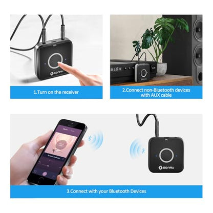SONRU Bluetooth 5.3 Adapter Hi-Fi Equipment for Car Wireless Audio Receiver with 3.5mm AUX RCA Cable, Noise Cancellation, Dual AUX Outputs for Home Speakers Wired Headphones
