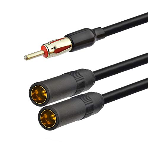 Bingfu Car FM AM Antenna Splitter Adapter Cable, DIN Male to 2 Female Connector for Vehicle Truck SUV Stereo Head Unit Receiver - DIN 1 to 2 Female Antenna Extension Adapter