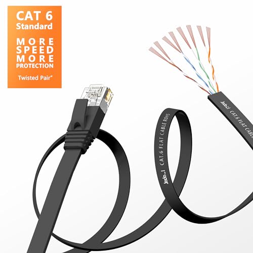 Jadaol Cat6/Cat6A Ethernet Cable 10FT 2Pack Flat 10Gbps Network Cable Black - color: Black, size: 10ft, style: Flat
