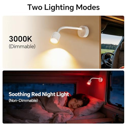 12V Dimmable Reading Light, RV LED Lamp with USB-A & USB-C Charger - color: White