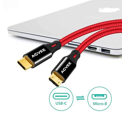 AGVEE 2 Pack 1ft USB-C to Micro USB Cable - color: Red, size: 1ft+1ft