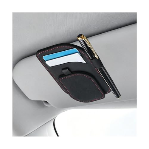 Car Sun Visor Organizer, Multi-Pocket Vehicle Sunglass Card Holder with Pen Slot, Automotive Interior Sunshade Glasses Storage Organizer, Universal Fit (Black) - color: Black