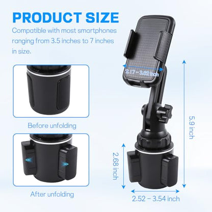 wuyaoyao Car Cup Phone Holder, Long Neck Cup Phone Cradle Holder for Cars, 360° Rotatable & Adjustable, No Shaking Gooseneck Phones Mount for All Smartphones, Universal Car Accessories