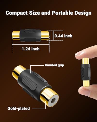 VCE RCA Female to Female Coupler, Gold Plated RCA Adapter, 6-Pack