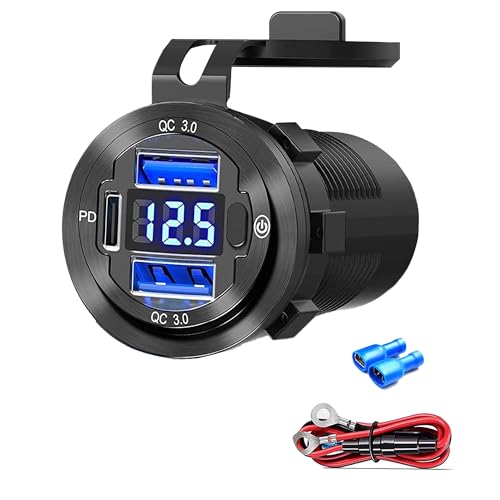 12V USB Car Socket, 3-Port Marine Aluminum USB Quick Charge Waterproof Cigarette Round USB C 12V Outlet for Car Golf Cart Boat Marine Bus Truck RV Marine Motorcycle etc(2QC+1PD(1Pack)) - color: 2USB+1PD(1Pack)
