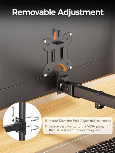 suptek Single Monitor Arm for Desk Mount Stand,Adjustable Monitor Arm for 13 to 32 inch Screen,Load Capacity 22lbs, Pole Adjustable Supports 0.8-2.4 Inch, VESA 75/100mm Black(MD6DBG) - size: Adjustable Pole Monitor Arm