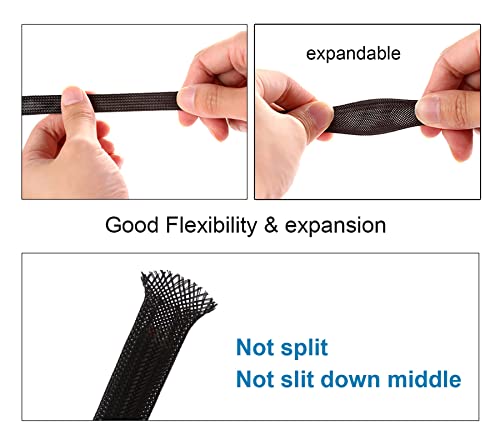 25ft - 1/2 inch PET Expandable Braided Sleeving – Black – Alex Tech Braided Cable Sleeve - color: Black, size: 1/2"-25ft