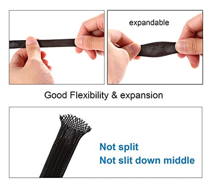 100ft - 1/2 inch PET Expandable Braided Sleeving – Black – Alex Tech Braided Cable Sleeve - color: Black, size: 1/2"-100ft