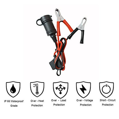 Cigarette Lighter Socket Battery Alligator Clamp - 2ft Battery Clips to Female Car Cigarette Lighter Socket Adapter Extension Cord 12v-24v Battery Clip-on Extension Cable with 15A Fuse (2)