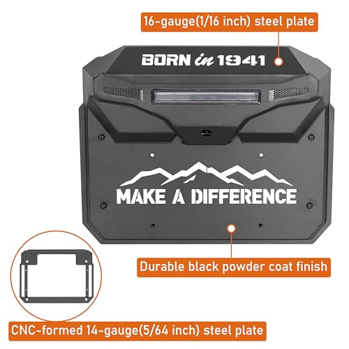 Hooke Road JL Spare Tire Delete License Plate Relocation w/3rd Brake Light for 2018-2025 Jeep Wrangler JL JLU, Tailgate Vent Cover Retains OEM Backup Camera