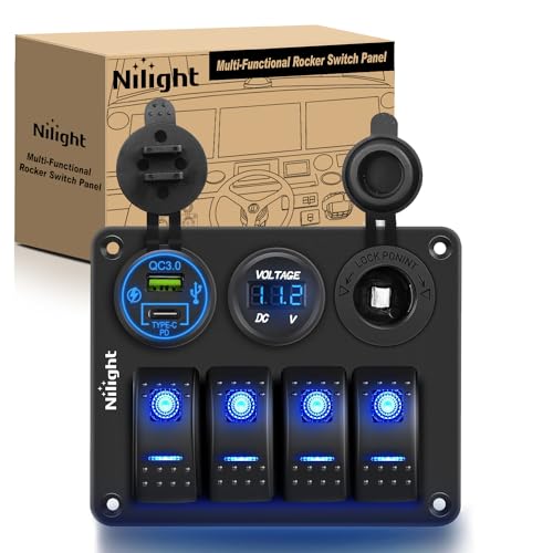 Nilight 4 Gang Multi Function Rocker Switch Panel Waterproof Pre-Wired - color: Blue, size: 4+3 Gang Type C +USB
