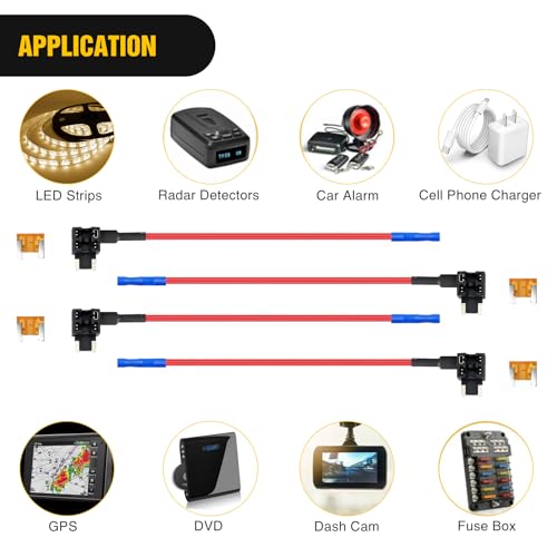 Nilight - 50038R 10 Pack 12V Car Add-a-circuit Fuse TAP Adapter with 5 Amp Low Profile Mini Blade Fuse Set for Cars Trucks Boats,Blue, Red, Black, Orange - color: 10Pcs Low Profile Mini