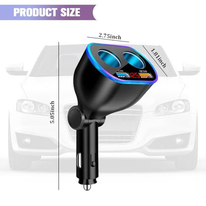 Ankuee Car Cigarette Lighter Splitter, 12/24V 2-Socket Vehicle Charger Adapter with Voltmeter QC3.0 ＆ USB Port 2.4A, Automotive Charging Accessories for GPS Dash Cam Phone, Universal Fit