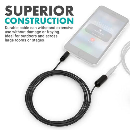 Movo PM10EC6 3.5mm Mic Extension Cord 20 Ft - Male to Female 3.5mm TRRS Microphone Cable - Aux Cord for iPhone, Android TRRS Extension Cable for Lav Mics