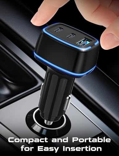 USB C Car Charger, 3 Port PD Super Mini Cigarette Lighter Adapter, 2Pack USB-C & A Fast Car Charging for iPhone 16/15 Pro Max, Galaxy S25/S24, iPad, Pixel, Android Phones,Travel Essentials for Men - color: Black