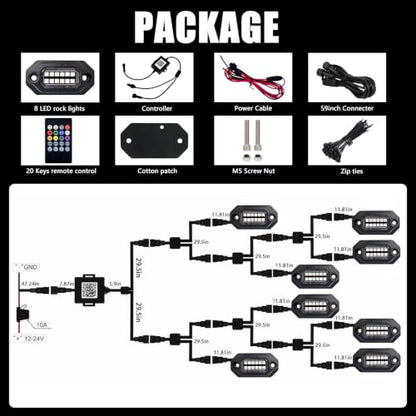 4 Pods RGB LED Rock Lights w/Bluetooth APP& Remote Control, Aluminum Housing, IP68 Waterproof for Boat Trucks Jeep UTV SUV ATV Golf Cart - size: 4 Pods
