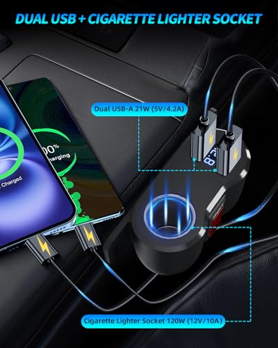 120W Dual USB Outlet Cigarette Lighter Socket Splitter LED Voltmeter - color: Black, size: 1P