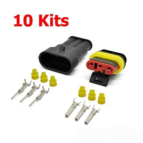 ZYTC 10 Kits 3 Pin Way Car Waterproof Wire Connector Plug Auto Electrical Wire Connectors AWG - size: 3 Pin