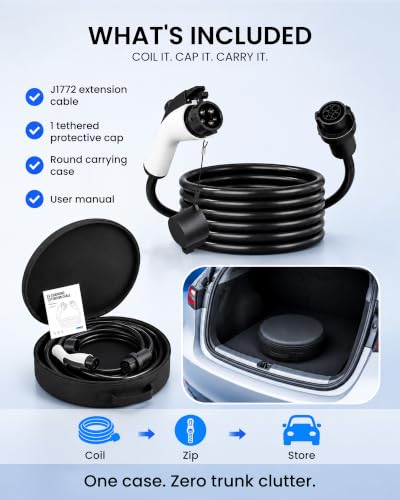 50A 50FT J1772 EV Extension Cable, Level 2 EV Charger Extension Cord, Heavy-Duty 240V EV Extension Cable for Fast Charging (50FT) - size: 50FT 50A