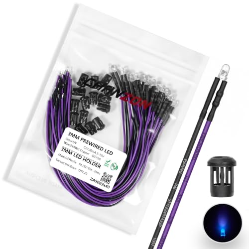 Chanzon 20pcs Pre-Wired 3mm Purple LED Diodes + 20pcs LED Holders - color: Purple, size: 3mm