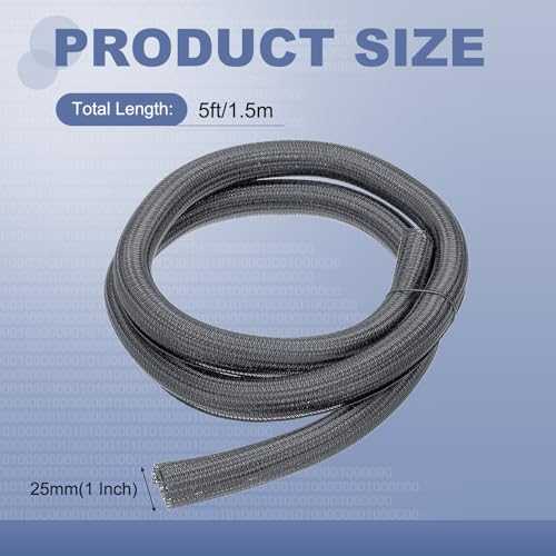 MECCANIXITY Split Sleeve Wire Loom 1" 5Ft Grey Self Wrapping Braided Sleeve UL94-V2 Fireproof PET Sleeving for Automotive, Home Cable Management - color: Grey, size: 1" x 5Ft