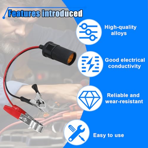 12 Inch Cigarette Lighter Extension Cord, 12V Car Battery Clamp-on Extension Charge Cable, Battery Alligator Clip to Female Cigarette Lighter Socket, Cigarette Splitter Plug Extension Socket - size: 1PC