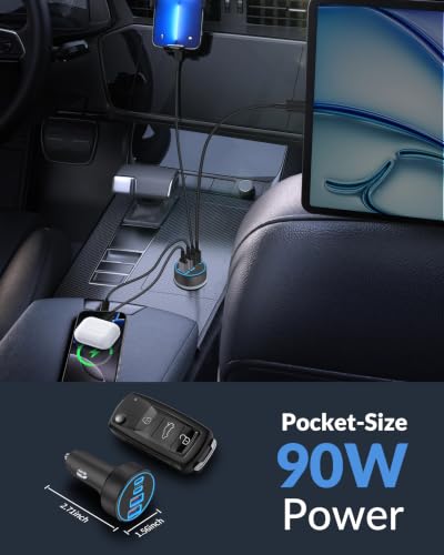 USB C Car Charger, 4-Port 90W Super Fast Charging Cigarette Lighter Adapter - style: 1 Pack