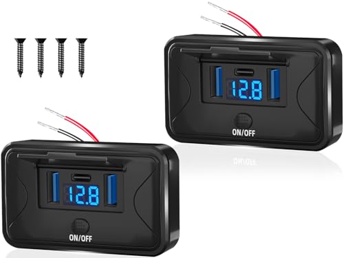 72W 3 Ports 12V RV USB Outlet with LED Voltmeter, 2PCS Dual QC3.0 36W & PD3.0 Type-C Quick Charge 36W Panel Wall Mount, Automotive Car Multi-Port USB Socket Charger Adapter for RV Marine Boat Bus ATV