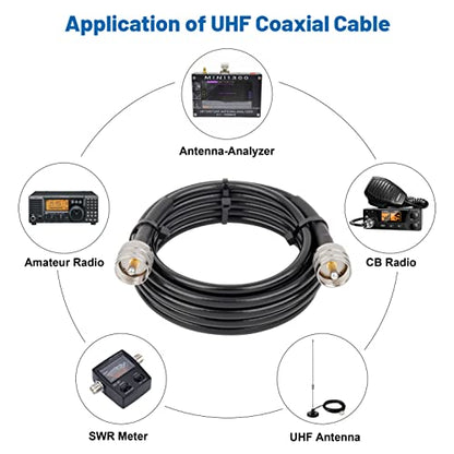 MOOKEERF RG8x Coaxial Cable 10ft,CB Coax Cable 50 Ohm,UHF PL259 Male to Male Low Loss CB Antenna Extension for HAM Radio,VHF Radio,SWR Meter,Dummy Load,Antenna Analyzer - size: 10FT