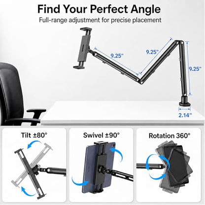 iPad Holder For Desk, Adjustable Tablet Arm iPad Desk Mount with C-Clamp - color: Black, size: 15.6" Slim Clamp