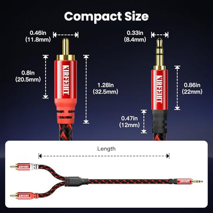KIRFEIHT RCA to 3.5mm Audio Cable - 10FT AUX OFC Core Cord RCA Cables with Nylon Braided 1/8 Gold-Plated Connectors for Smartphones, Tablets, Speakers, HDTV, Amplifiers - Red & Black - size: 10FT, style: 2RCA TO 3.5MM