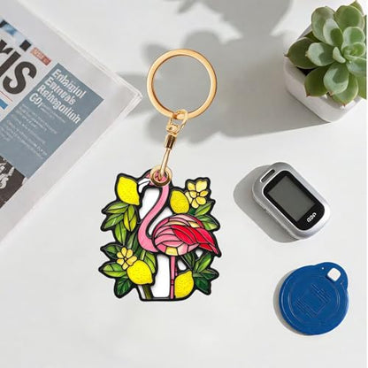 Lemon Flamingo Leather Keychain Case Holder,GPS Tacker With Keychain Ring,Access Card Scratch-Resistant,Finders Accessories For Pets, Luggage, Wallet, Backpacks - color: Lemon Flamingo