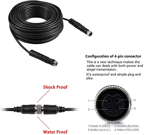 TECKEEN Backup Camera Cable 4PIN Video Power Aviation Extension Wire for Vehicle Car Camper Bus Van Truck Motorhome Trailer RV Reverse Rearview Monitor CCTV System Waterproof Shock Proof 32.8ft(10m)