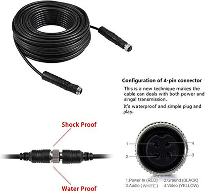 TECKEEN Backup Camera Cable 4PIN Video Power Aviation Extension Wire for Vehicle Car Camper Bus Van Truck Motorhome Trailer RV Reverse Rearview Monitor CCTV System Waterproof Shock Proof 32.8ft(10m)