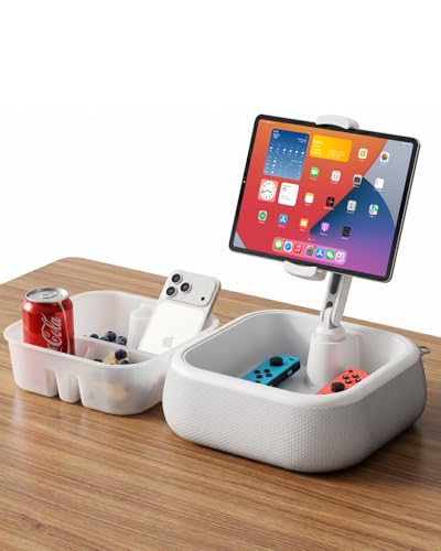 Viozon Kindle Stand Holder, Tablet Phone Holder, 2-in-1 EPP Foam Floating Bathtub Caddy with Detachable Snack Bowl, 360° Mount for Bed/Sofa, Compatible with iPad iPhone Kindle 4.7-13" Devices